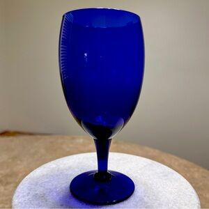 Vintage Cobalt Blue Water Wine Cocktail Mocktail Stemmed Glass Goblet 7”x3”, 1pc